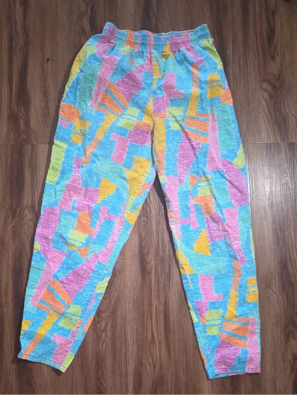 80s Retro Vintage Colorful Abstract Print Elastic Waist Pants